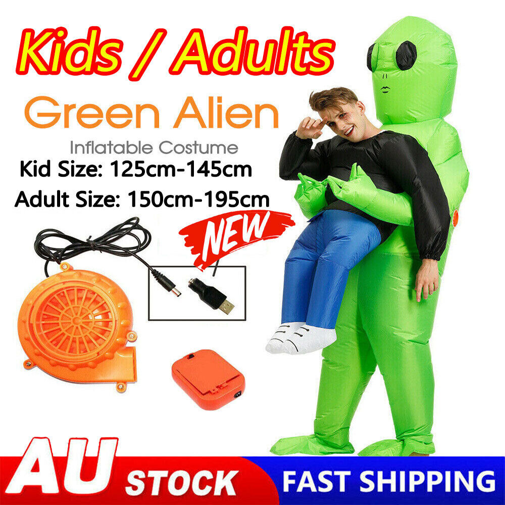Scary Halloween Green Alien Inflatable Kid Costume Blow up Suits Party Dress