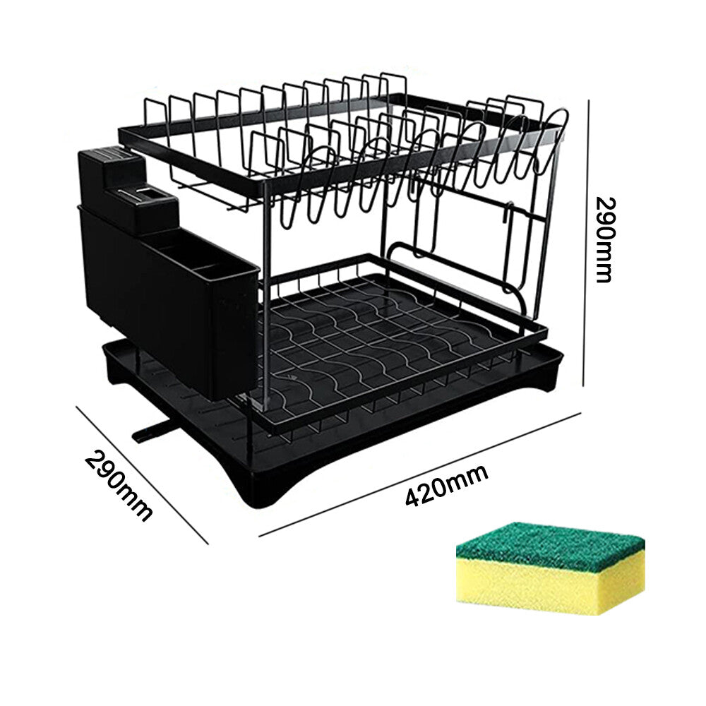 2tier Kitchen Cutlery Organizer Storage Dish Rack Drying Drainer Tray Cup Holder