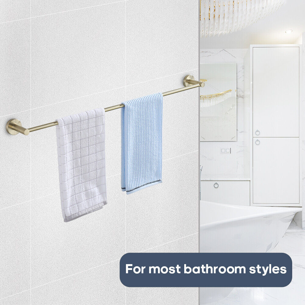 Brushed Gold Set Toilet Paper Holder Robe Hooks Towel Rail Rack Shelf Bathroom