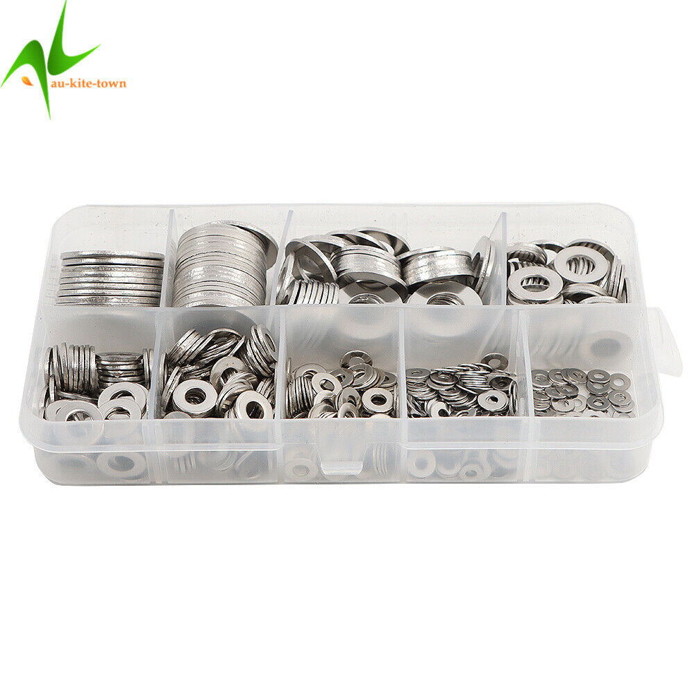 600Pcs 304 Stainless Steel Flat Washer Washers Assortment Set Value Kit 