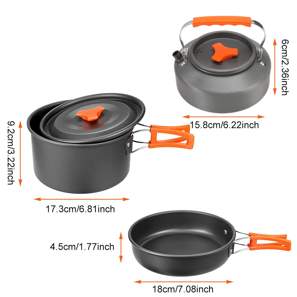 8PCS Camping Cookware Set Cooker Outdoor Hiking Cooking Pan Pot Stove Pinic Kit