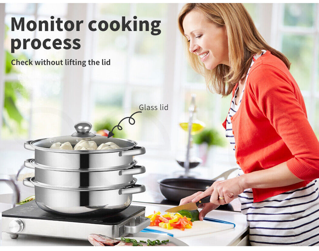 Toque Stainless Steel Steamer Meat Vegetable Cookware Hot Pot Kitchen 3 Tier