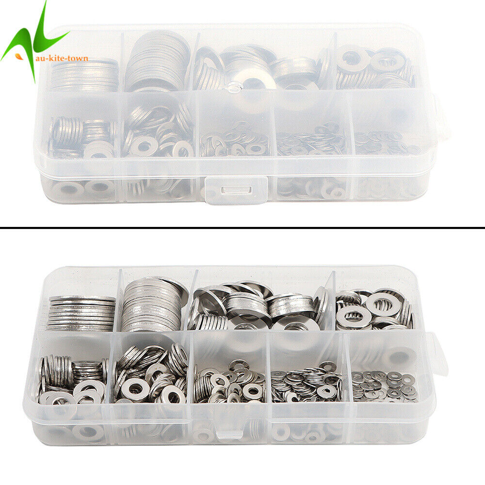 600Pcs 304 Stainless Steel Flat Washer Washers Assortment Set Value Kit 