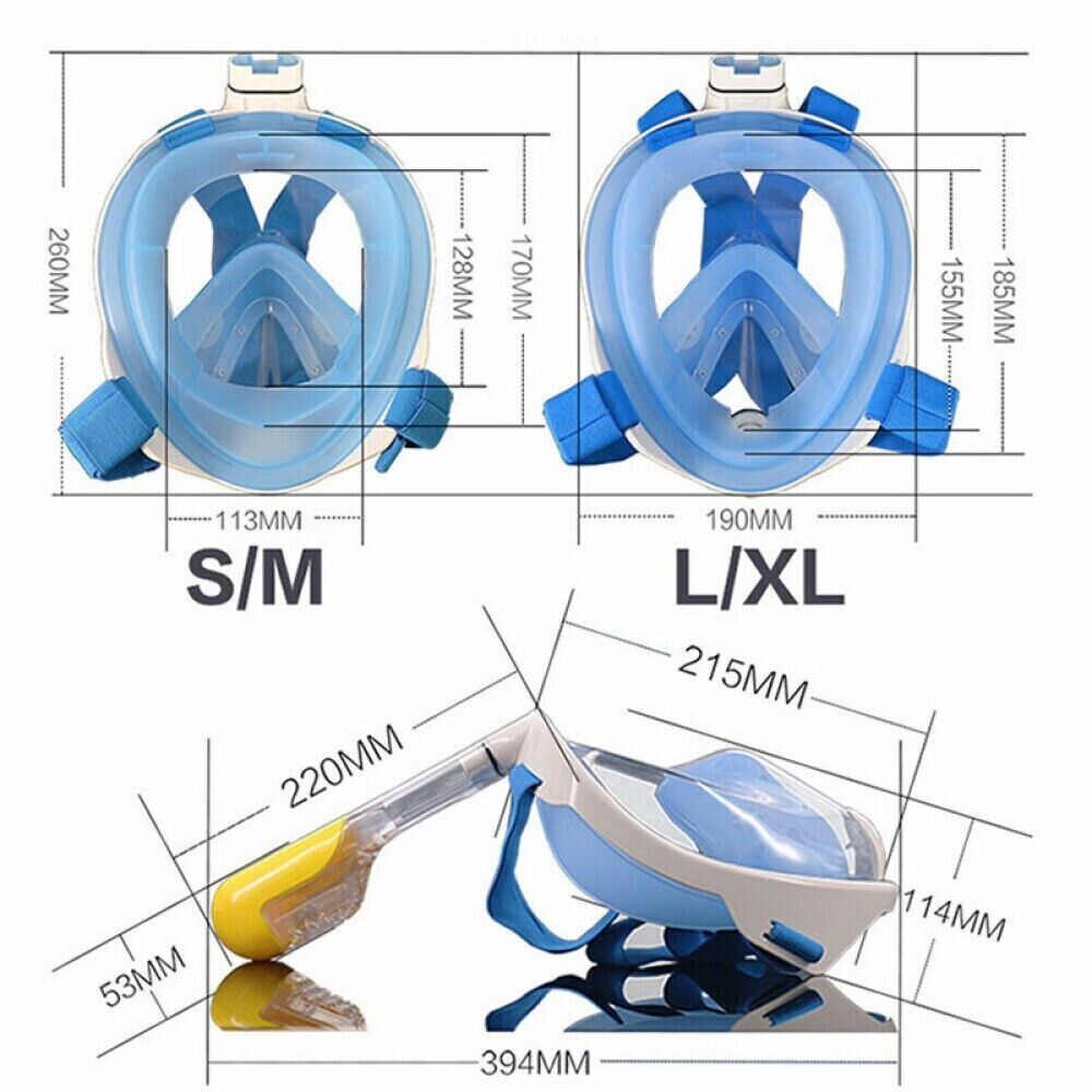Adult Full Face Snorkel Mask Diving Mask Snorkel Set Anti-Fog Swimming 180° View