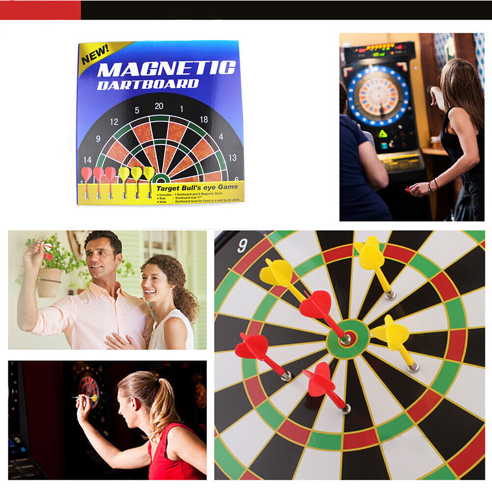 17" Magnetic Dartboard with 6 Darts Large Adult Kids Safe Family Dart Board Game