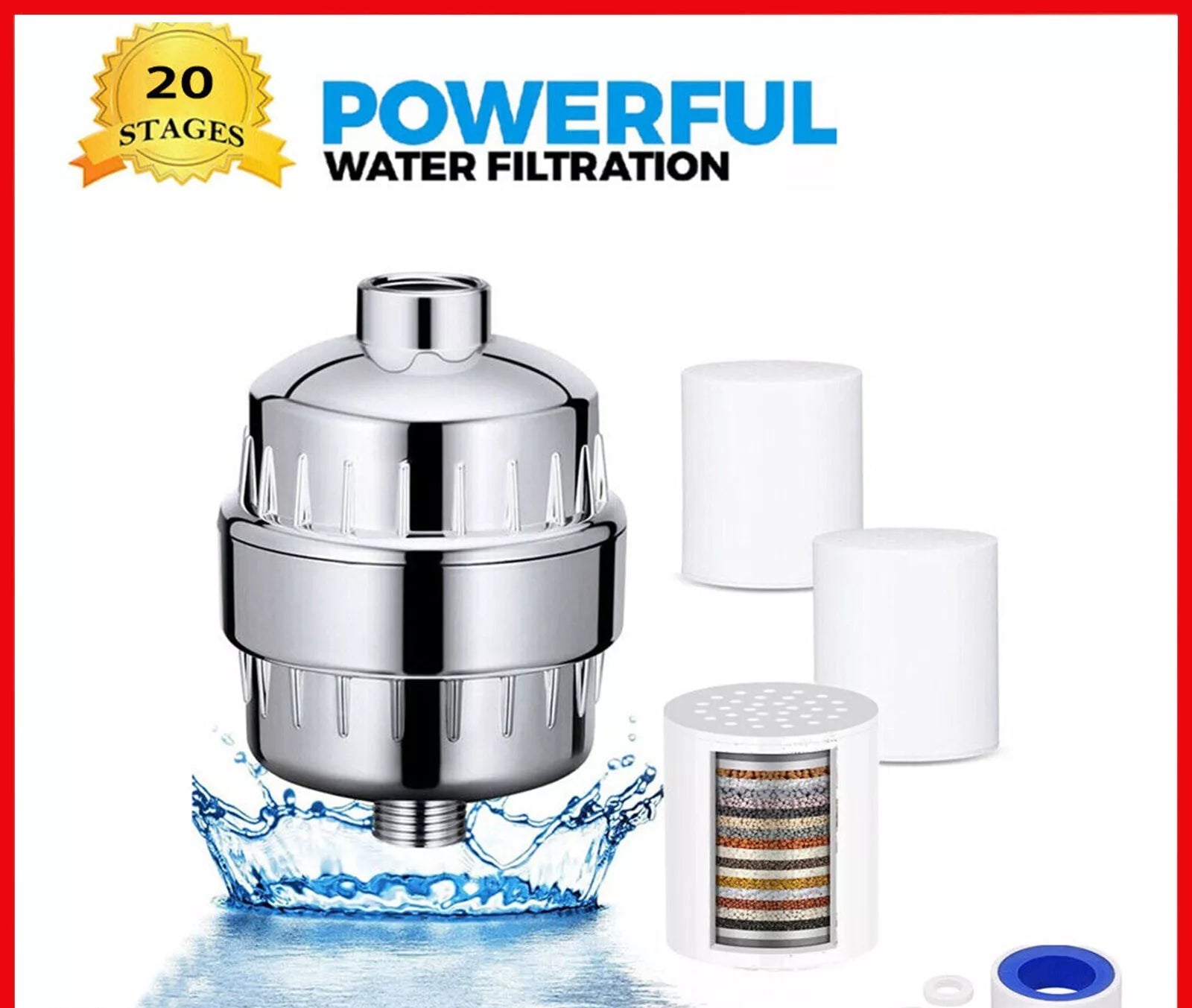 20 Stage Shower Head Filter Bath Hard Water Softener Chlorine Purifier