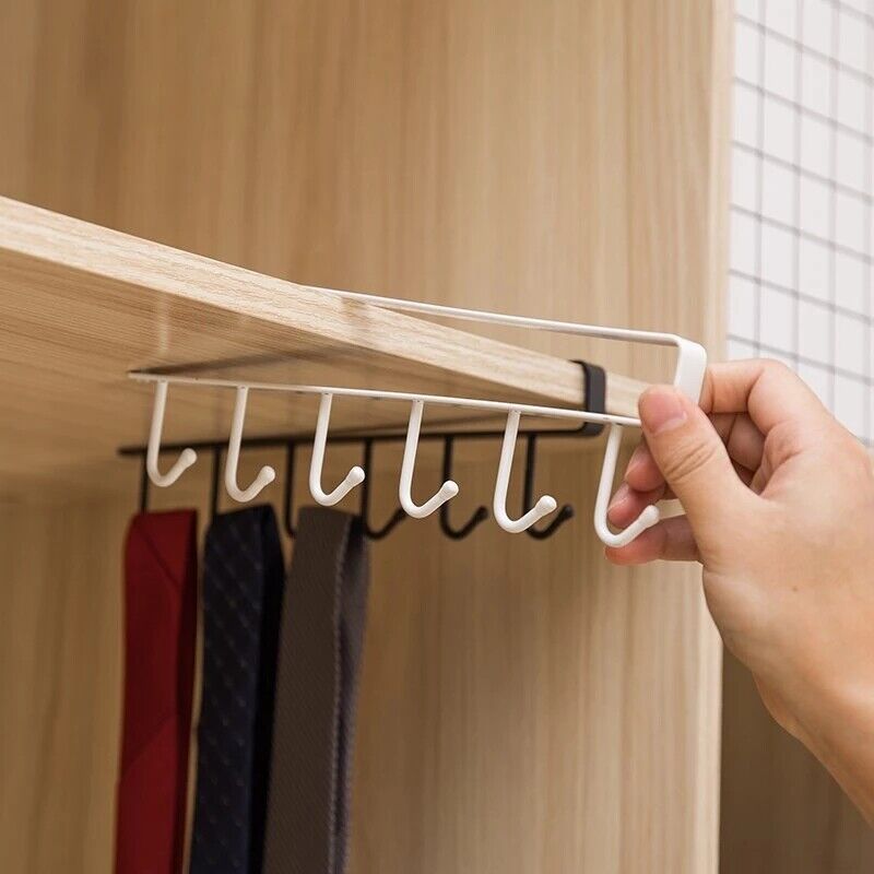 1-4X 6 Hooks Metal under Shelf Hook Kitchen Cupboard Cabinet Mug Cup Rack Holder