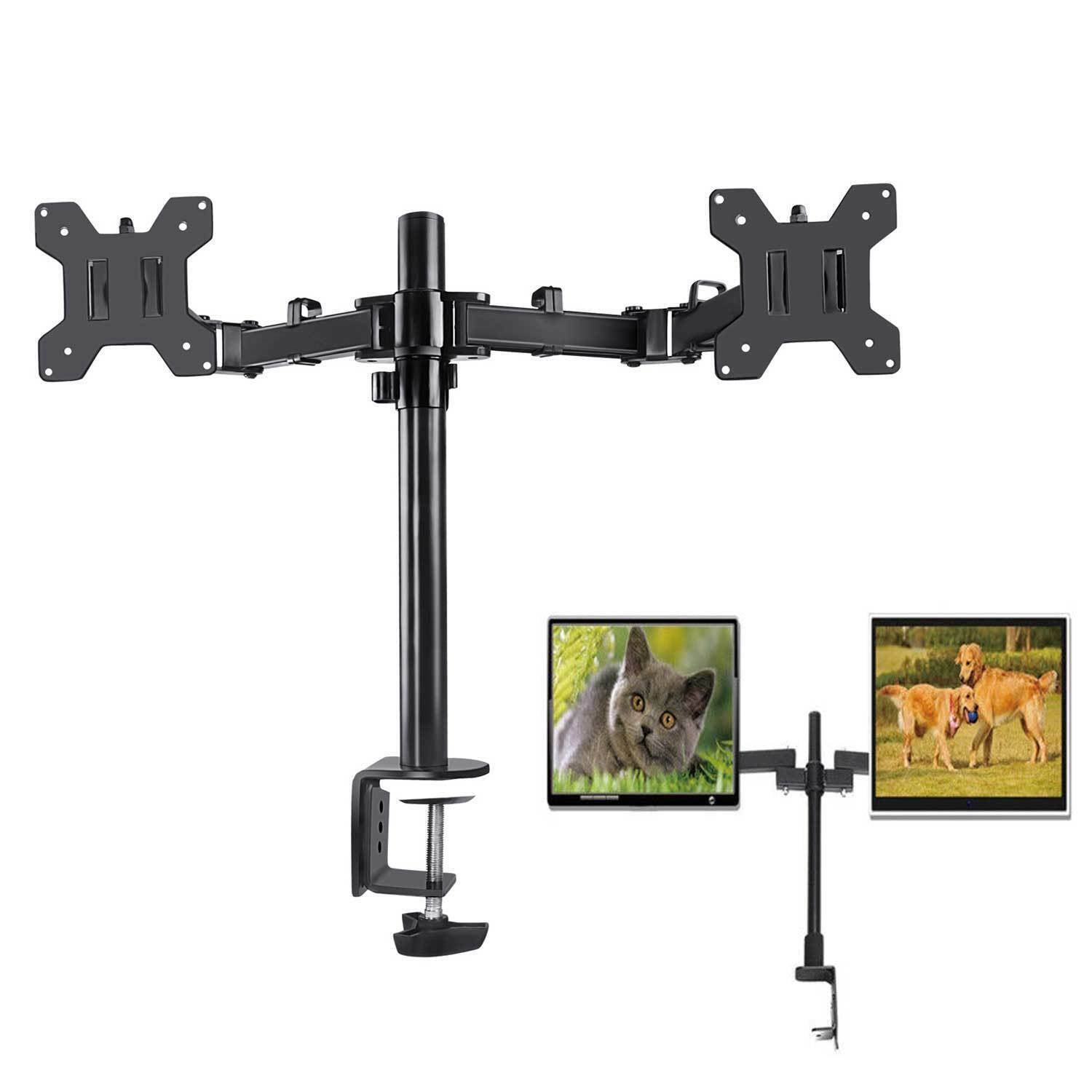 Monitor Stand Dual Arm Desk Mount LED TV Screen Holder Bracket Up to 27''