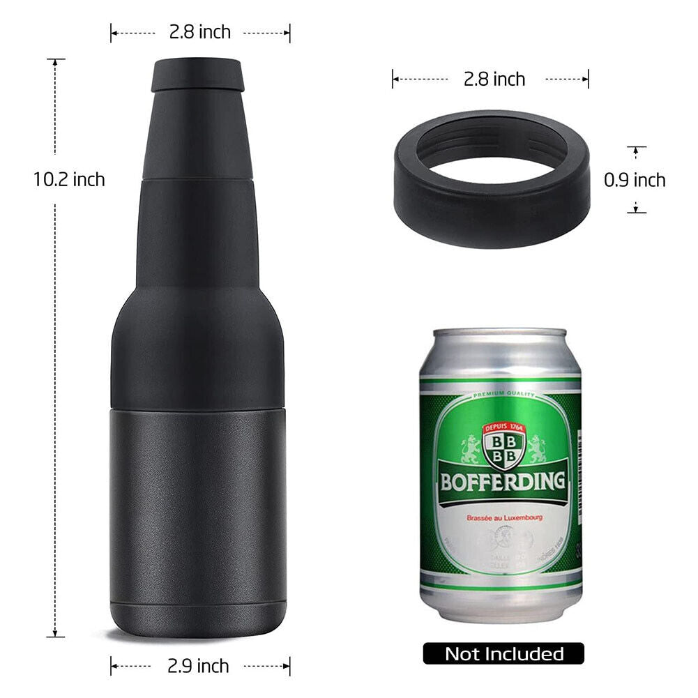 Bottle Can Cooler Vacuum Insulated Beer Cold Keeper W/Canned Opener (Black)