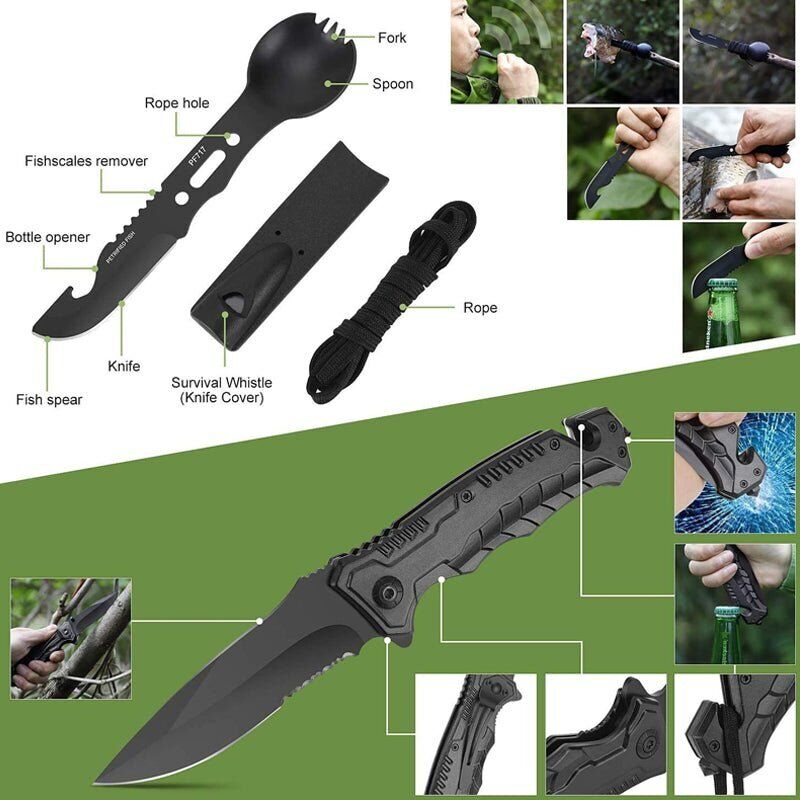 39In1 Tactical Emergency Outdoor Survival Kit Hiking Camping SOS Tool Equipment