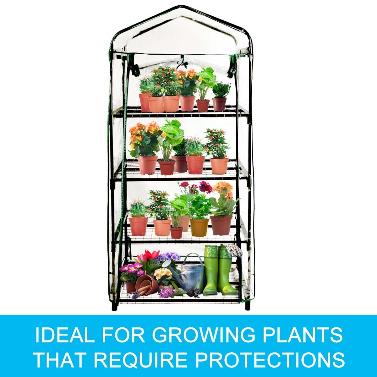 4 Tiers Greenhouse PVC Cover Garden Storage Steel Frame Shelve Hot Green House