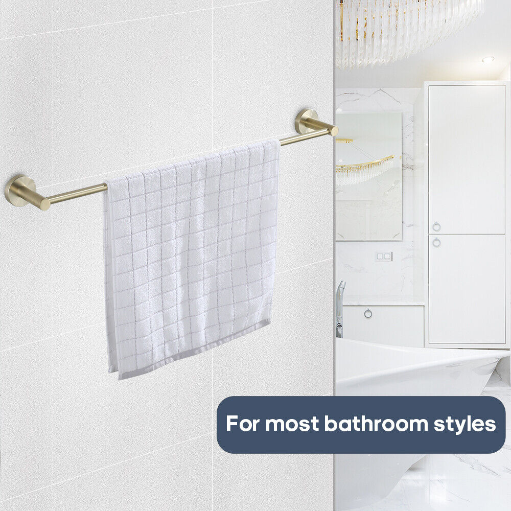 Brushed Gold Set Toilet Paper Holder Robe Hooks Towel Rail Rack Shelf Bathroom