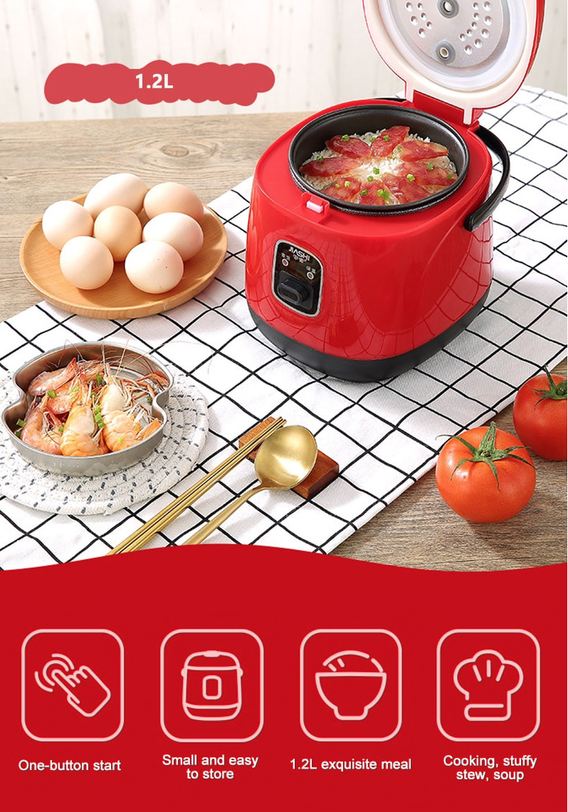 Electric Aluminum 1.2L Mini Rice Cooker W Steamer Hot Pot 4 Household 1-2 People 