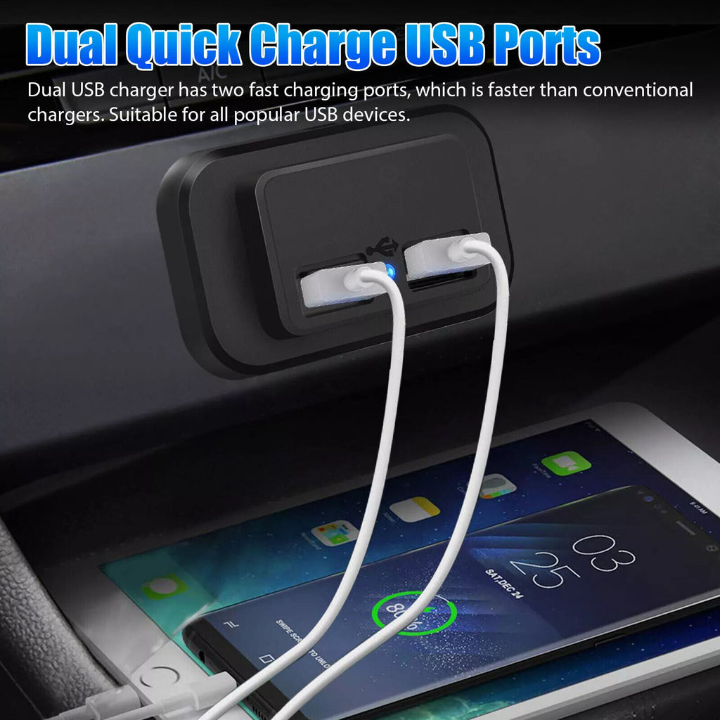 2Pcs Waterproof Dual USB Port Car Fast Charger Socket Power Outlet Panel Mount 