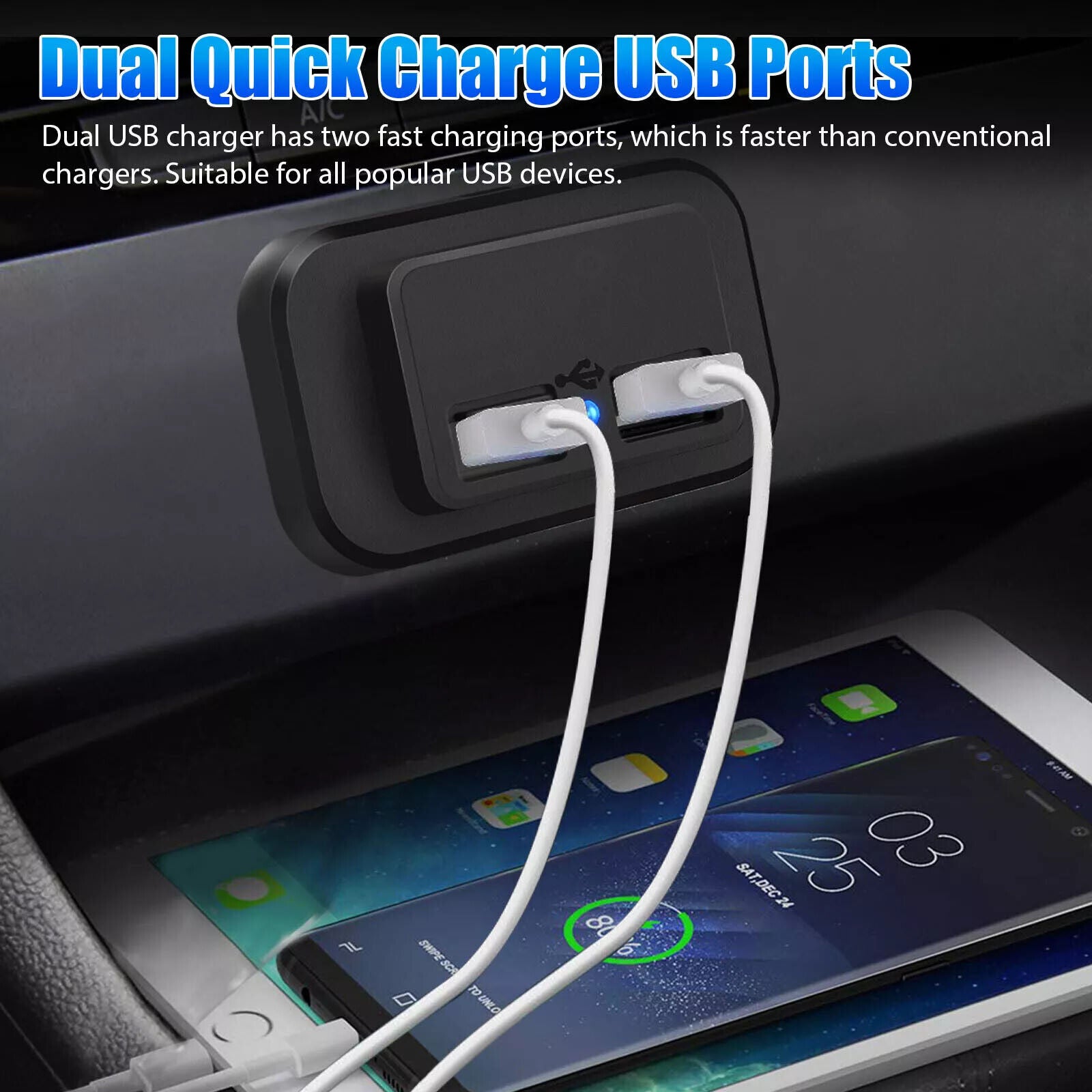 2Pcs Waterproof Dual USB Port Car Fast Charger Socket Power Outlet Panel Mount 
