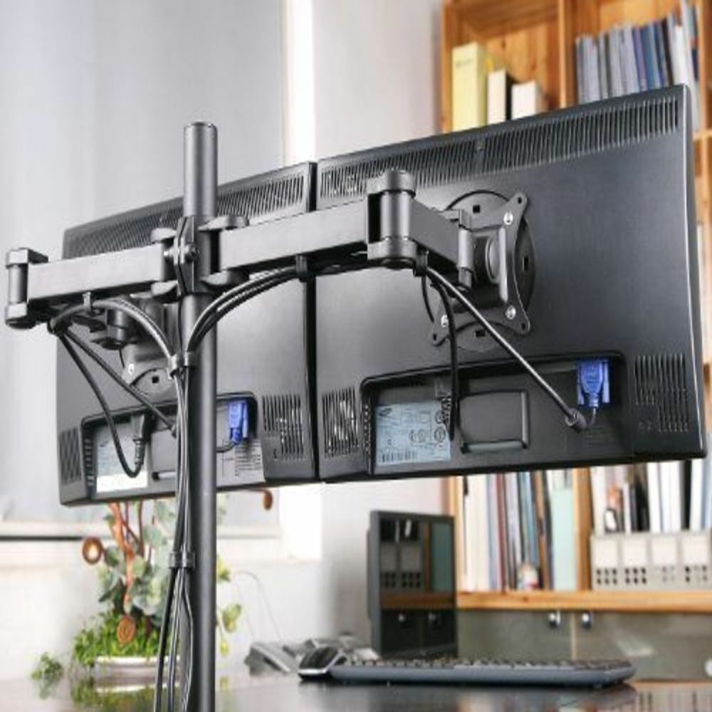 Monitor Stand Dual Arm Desk Mount LED TV Screen Holder Bracket Up to 27''