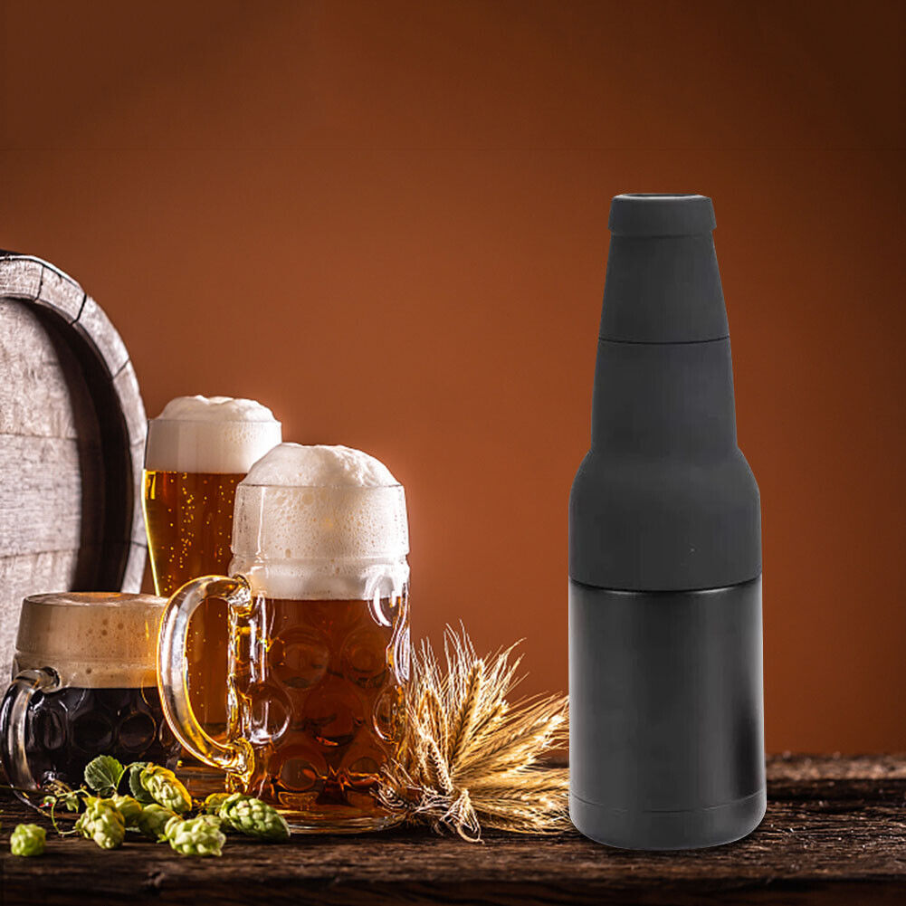 Bottle Can Cooler Vacuum Insulated Beer Cold Keeper W/Canned Opener (Black)