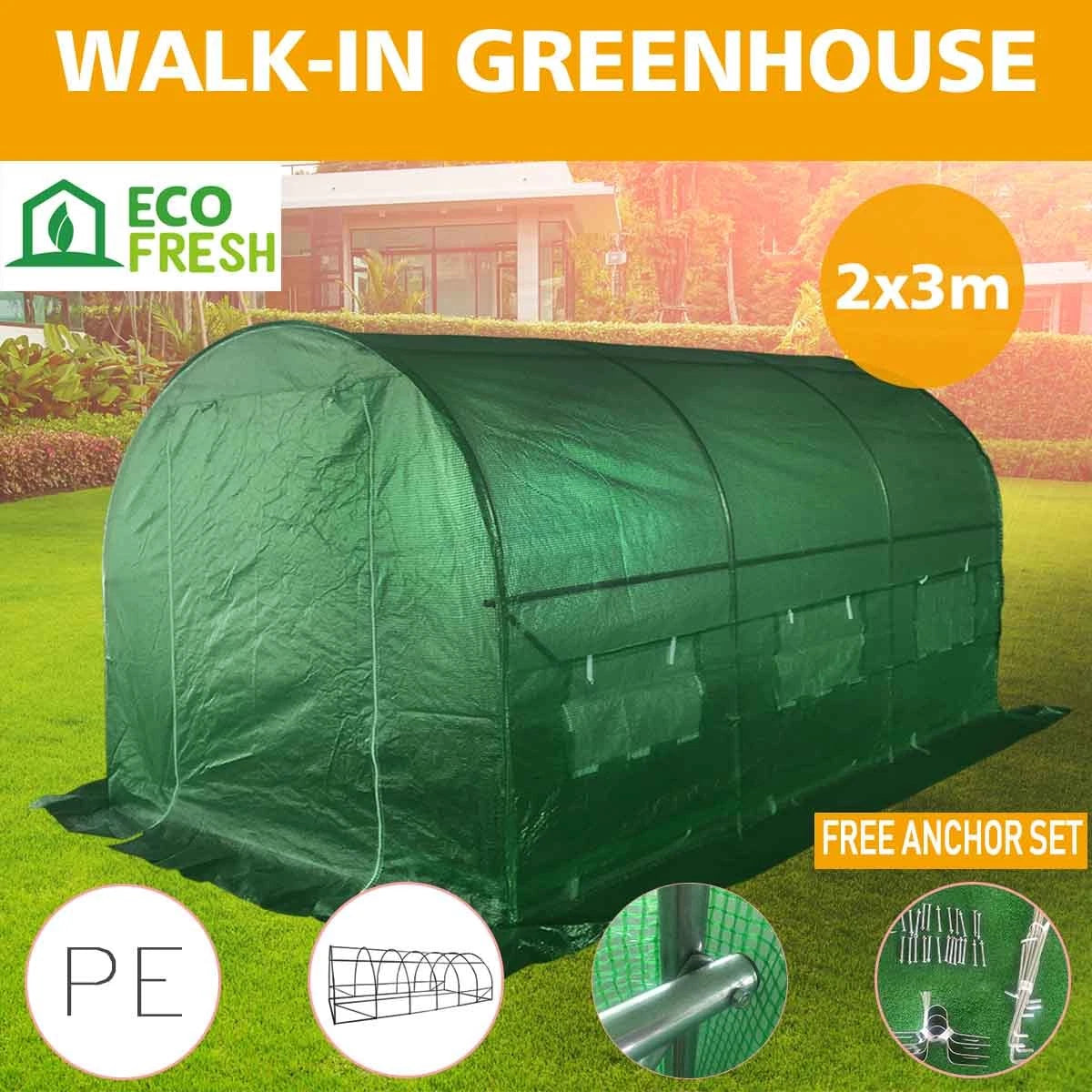 3-6M Walk in PE Greenhouse Tunnel Mini PVC Greenhouse Plant Grow Garden Storage