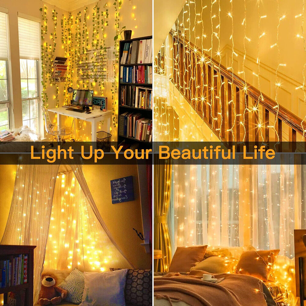 200-600 LED Curtain Light Fairy String Lights Outdoor Wedding Party Romantic