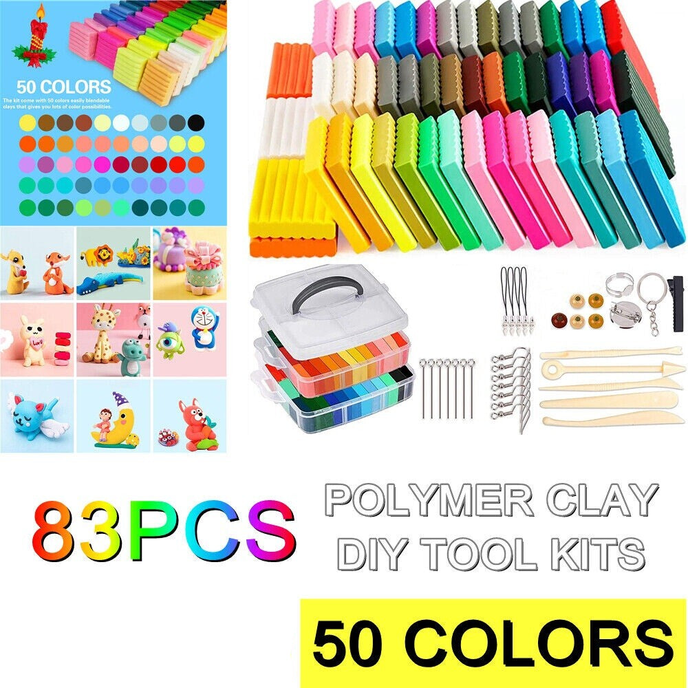 83pcs Polymer Clay Block Craft DIY Kit Oven Bake Modeling Tools Kid Toy Gift Box