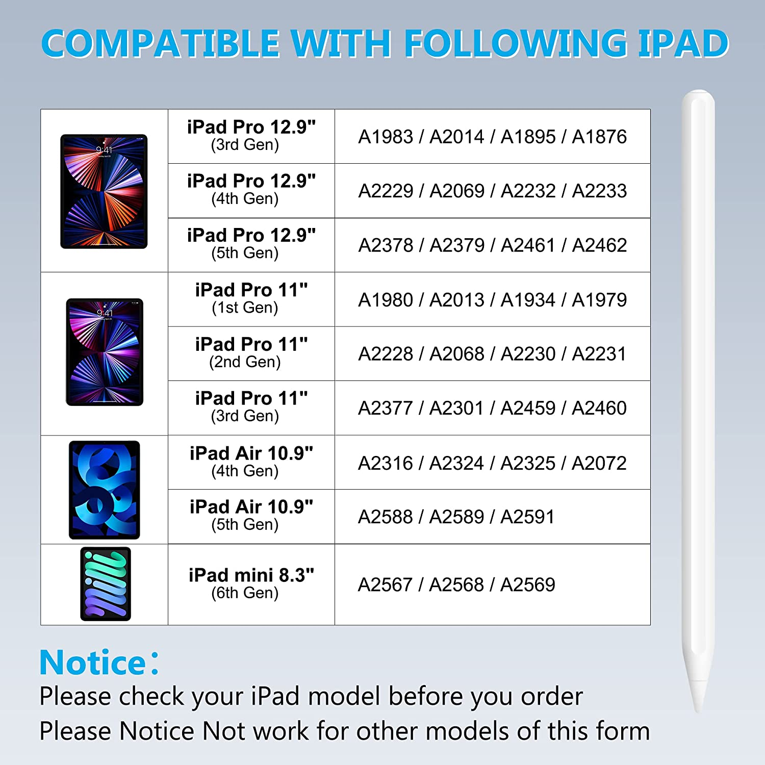 Apple Compatible Pencil 2nd Generation  With Magnetic Attach And  Bluetooth Wireless Charging Compatible Stylus For IPad Mini, Pro 11, 12, Air 4, Air 5