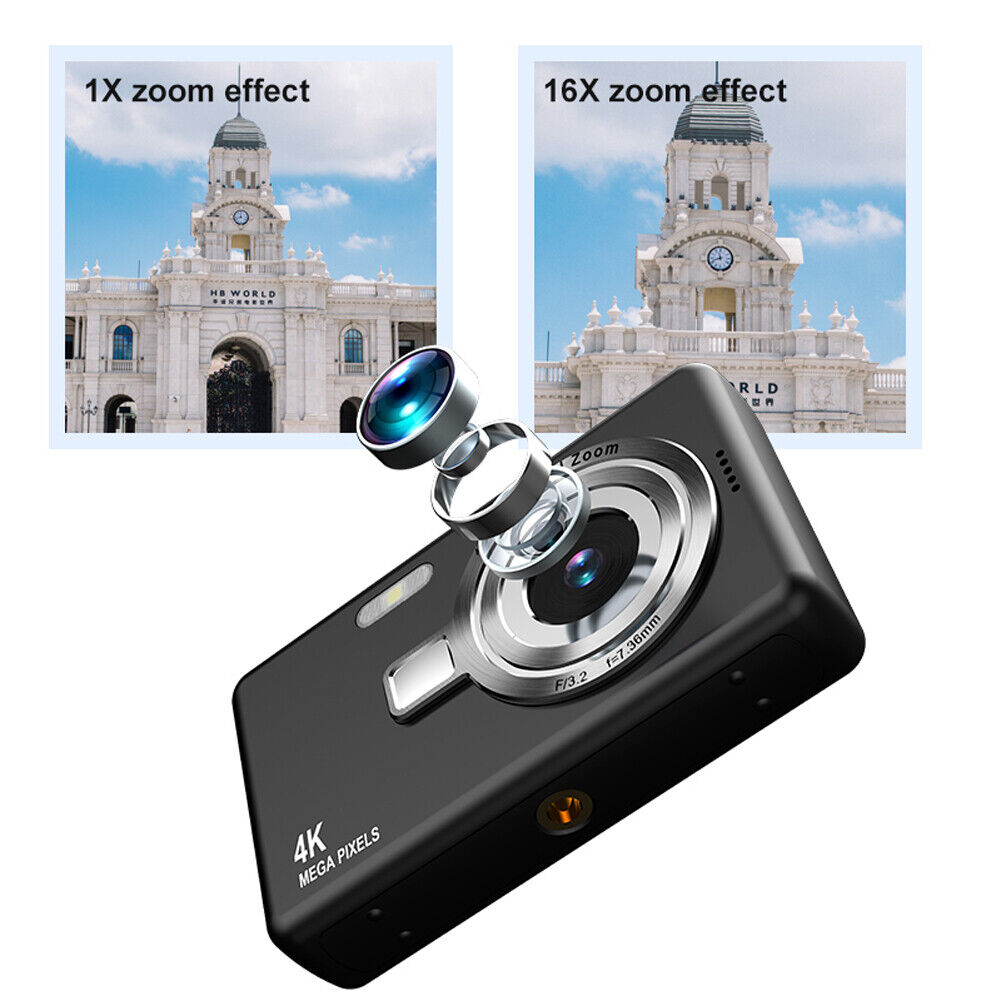 4K HD 1080P Digital Camera 16X Zoom Portable Vlogging Camera 2.4 Inch IPS Screen