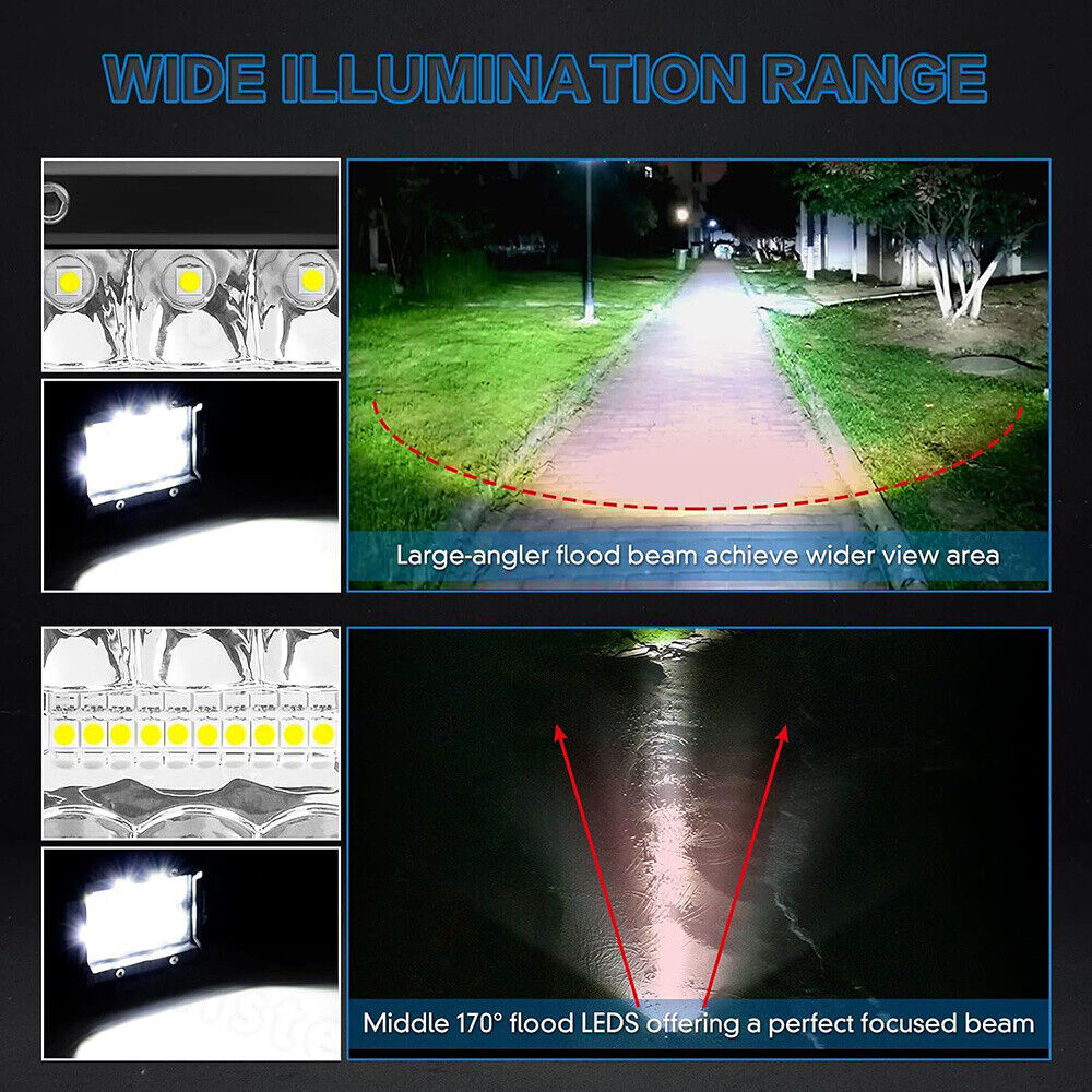 2X Wide Illumination Range LED Work Light Bar Flood Spot Lights Driving Lamp Offroad Car Truck SUV