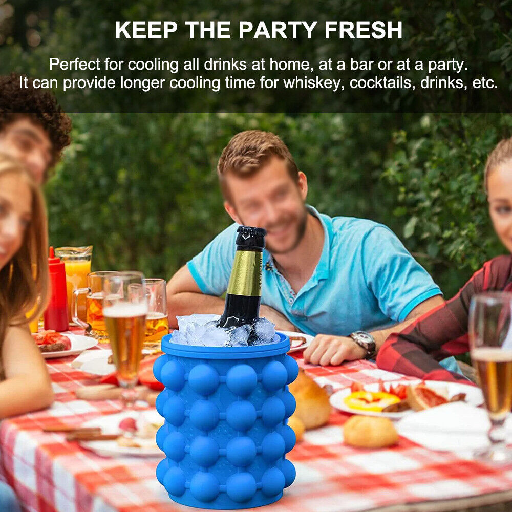 Revolutionary Space Saving Silicone Ice Bucket Tray Drink Holder Cube Maker
