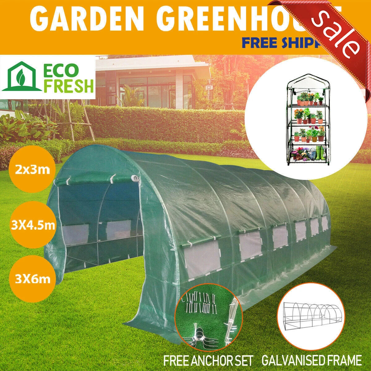 3-6M Walk in PE Greenhouse Tunnel Mini PVC Greenhouse Plant Grow Garden Storage