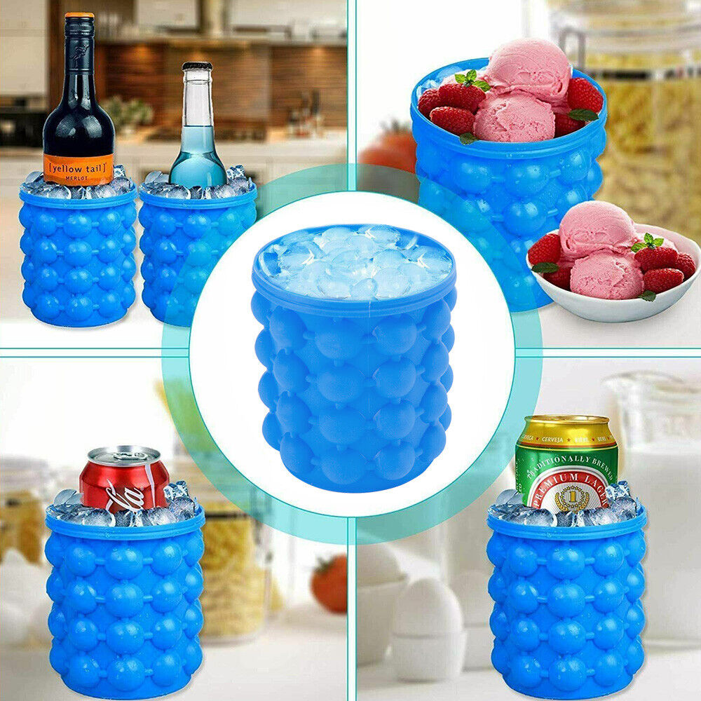 Revolutionary Space Saving Silicone Ice Bucket Tray Drink Holder Cube Maker