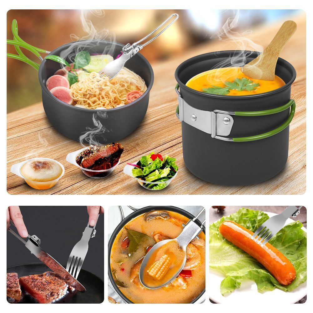Outdoor Portable Camping Cookware Set Hiking Cooking Pot Gas Stove Tableware Kit