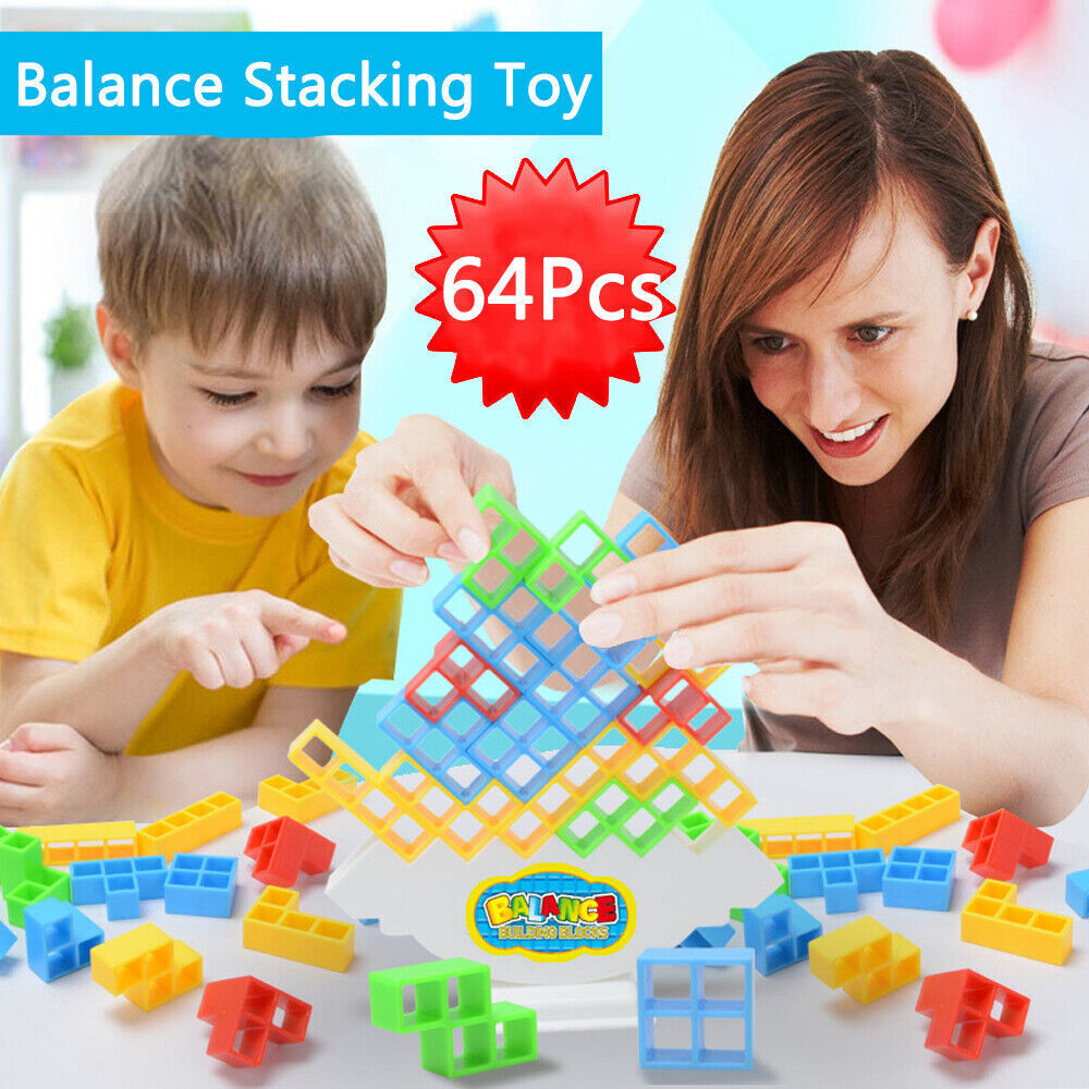 64Pcs Tetra Tower Balance Stacking Blocks Game Team Toys Gifts for Kids & Adults