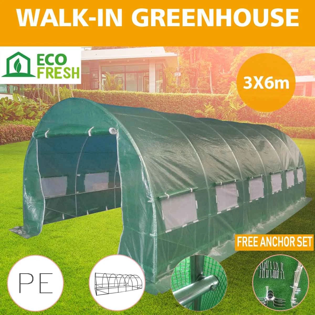 3-6M Walk in PE Greenhouse Tunnel Mini PVC Greenhouse Plant Grow Garden Storage
