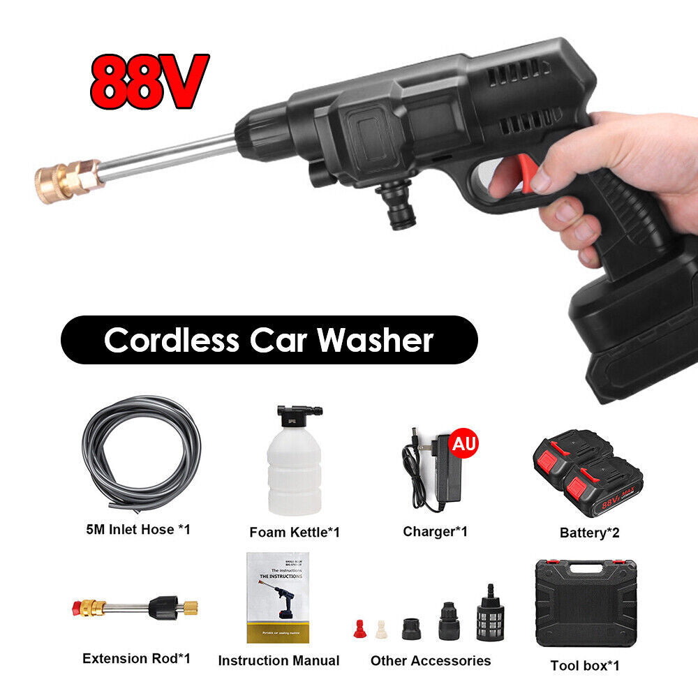 Cordless Electric High Pressure Water Spray Gun Car Washer Cleaner W/ 2 Battery