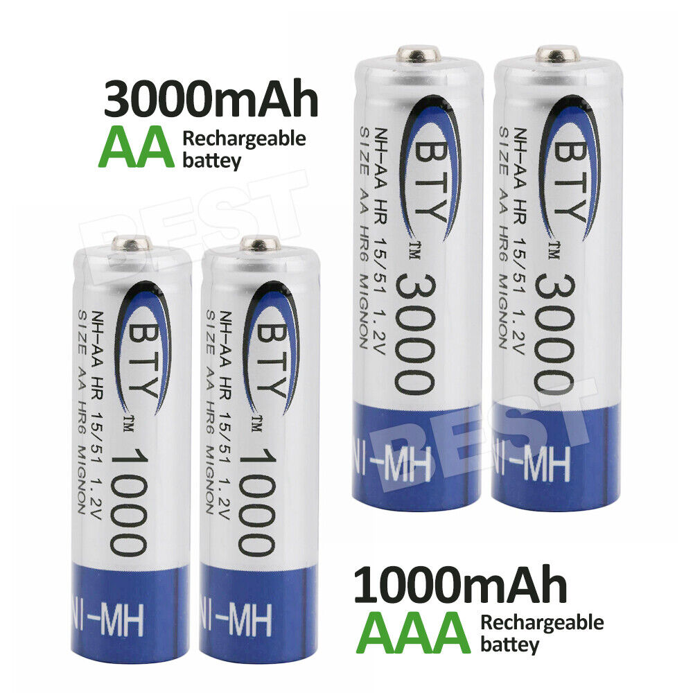 4 to 24 Pack 3000Mah AA/1000Mah AAA Rechargeable Battery NI-MH 1.2V Recharge Batteries