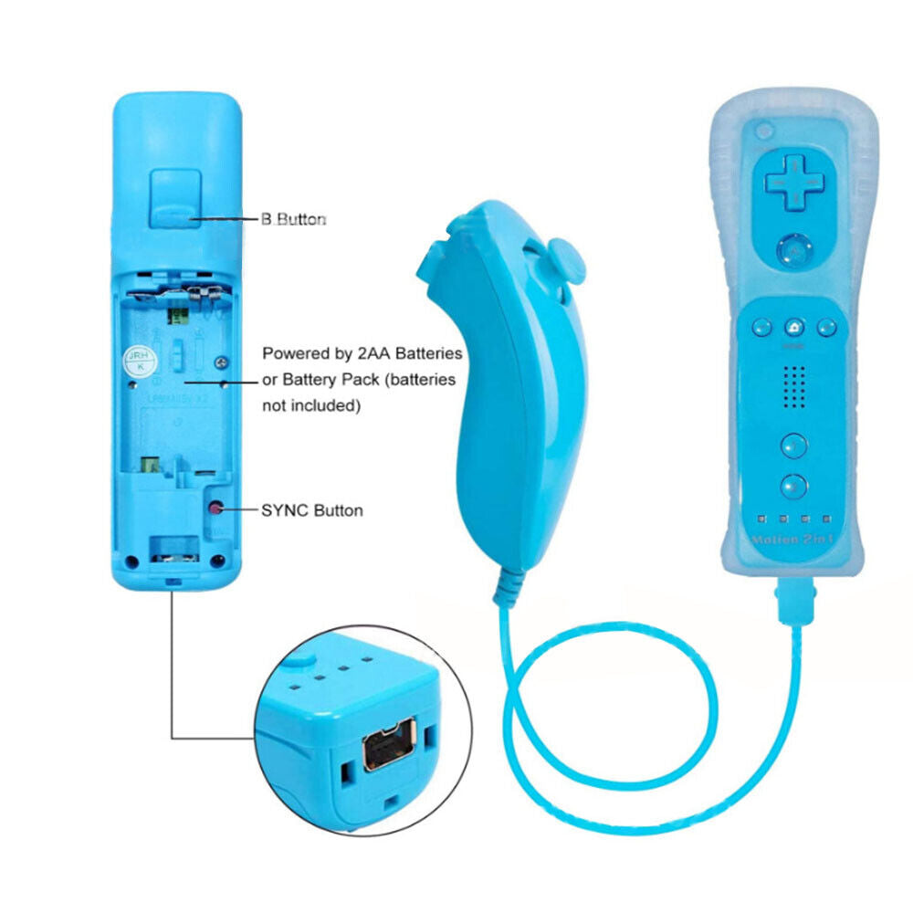 Built in Motion plus Remote Controller & Nunchuck for Nintendo Wii/Wii U W/ Case