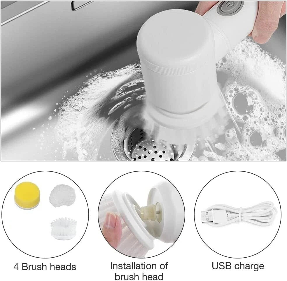 5 in 1 Electric Cordless Spin Scrubber Turbo Scrub Super Power Cleaning Brush AU
