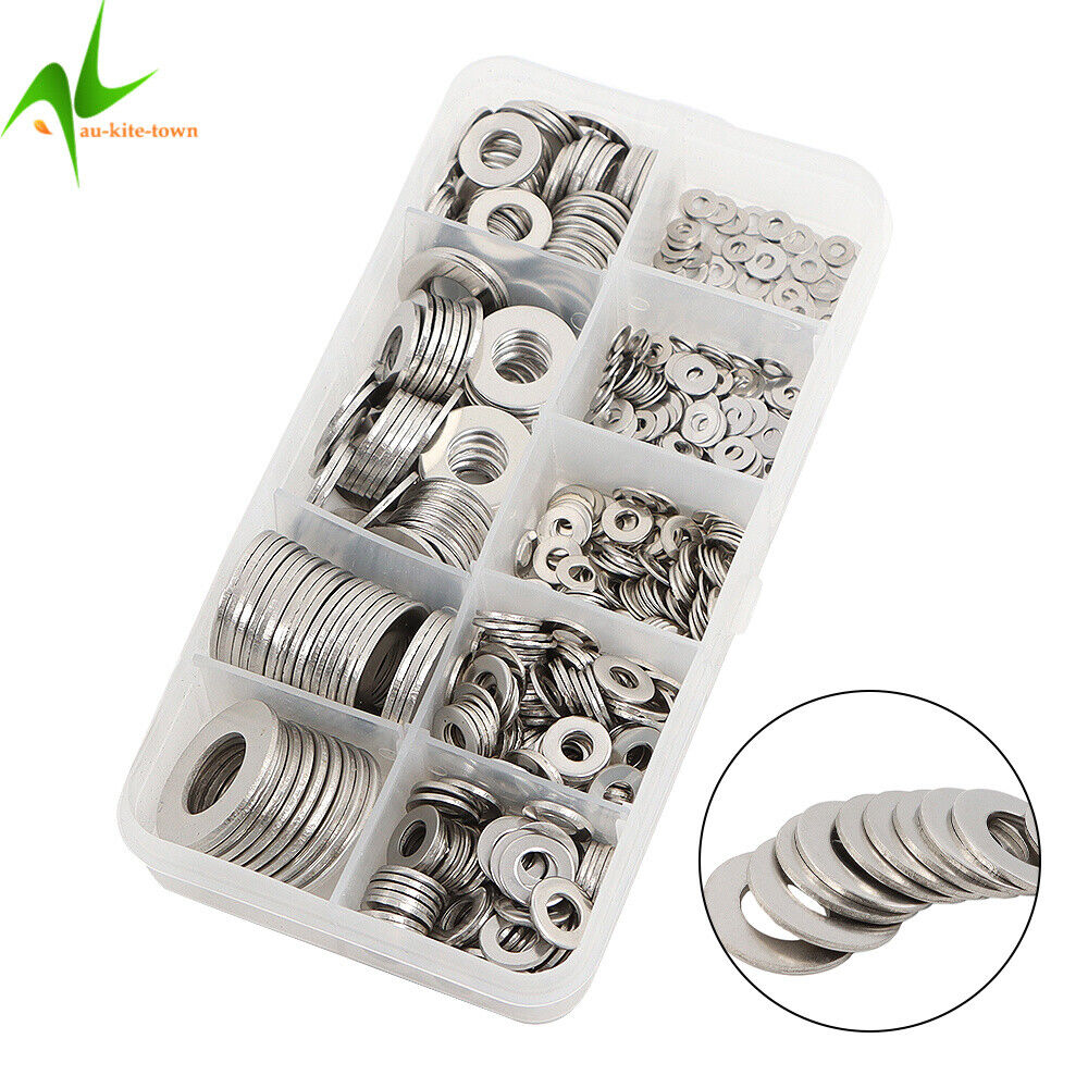 600Pcs 304 Stainless Steel Flat Washer Washers Assortment Set Value Kit 