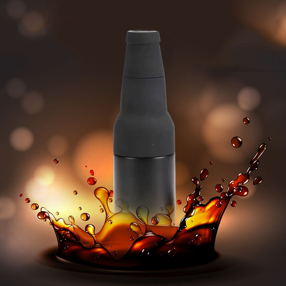 Bottle Can Cooler Vacuum Insulated Beer Cold Keeper W/Canned Opener (Black)