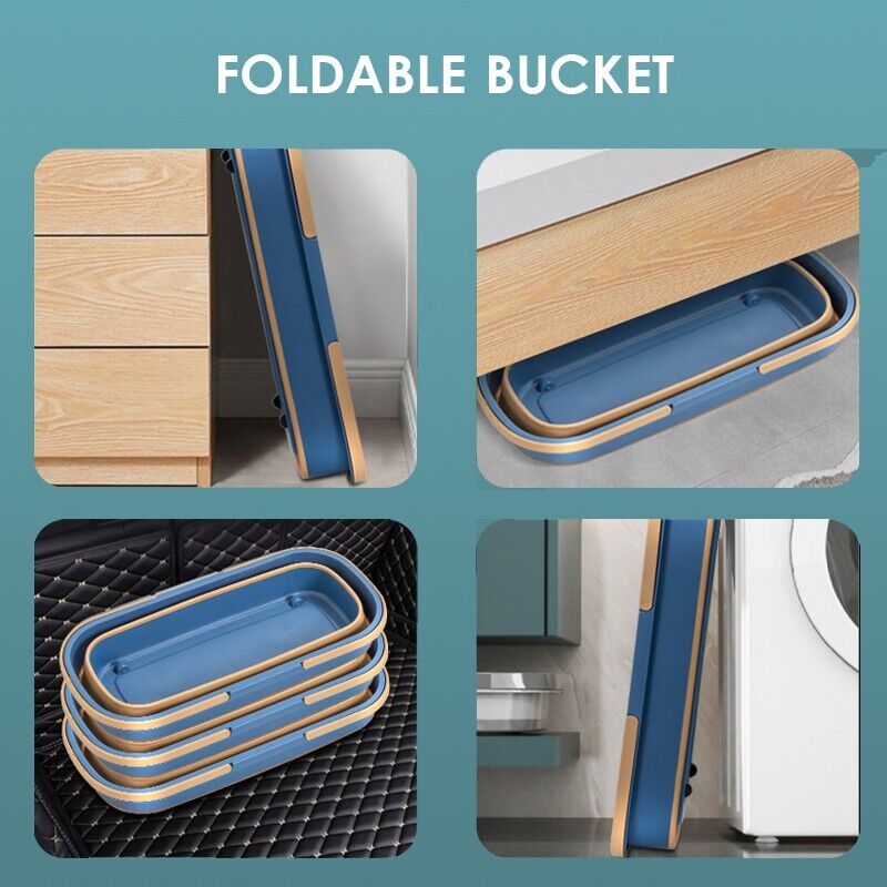 42CM Mop Head 360° Rotating Wet Cleaning Magic Self Wringing Mop + Foldable Bucket