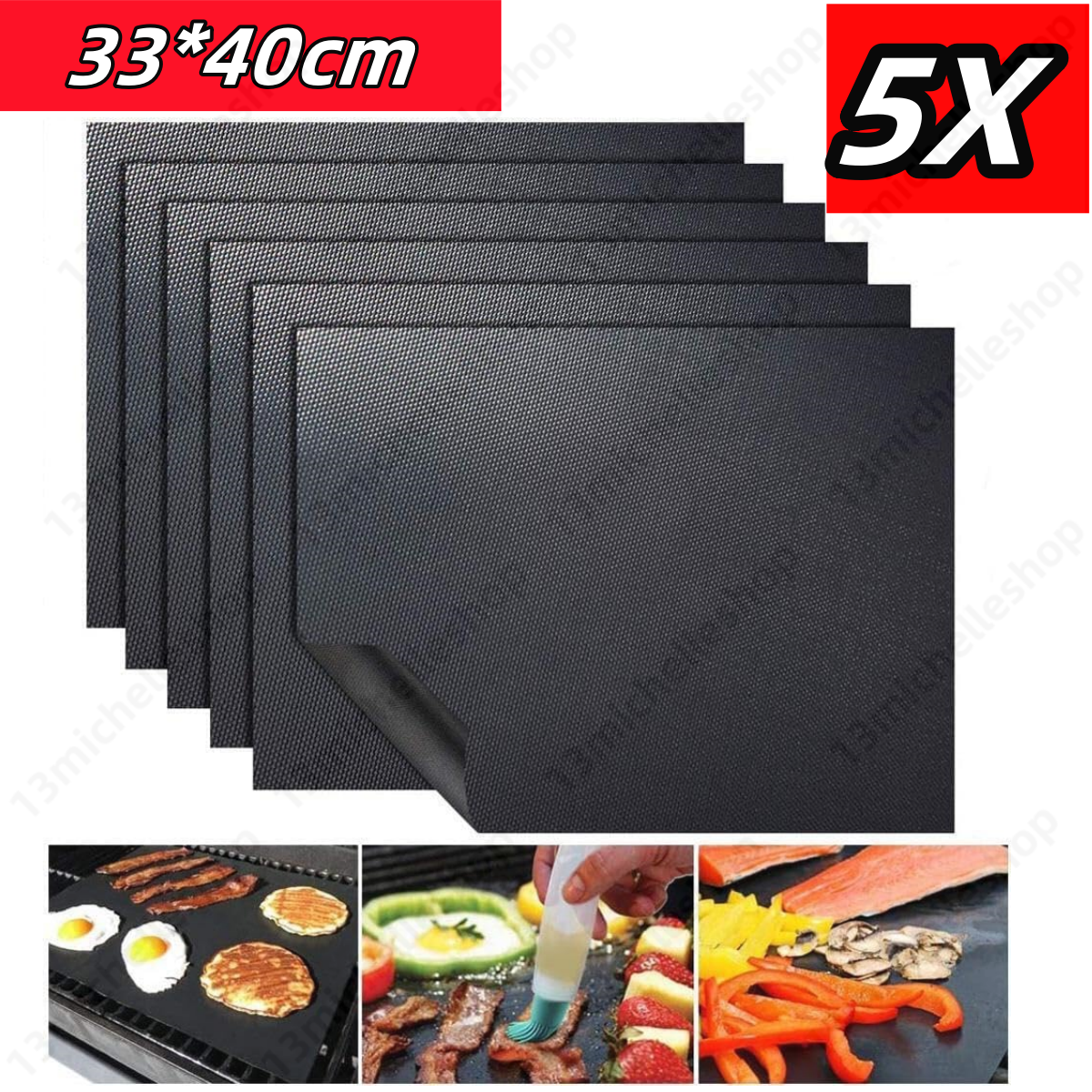  Reusable BBQ Grill Mat Bake Cooking Sheet Non-Stick BBQ Pad Heavy Duty 5Pcs