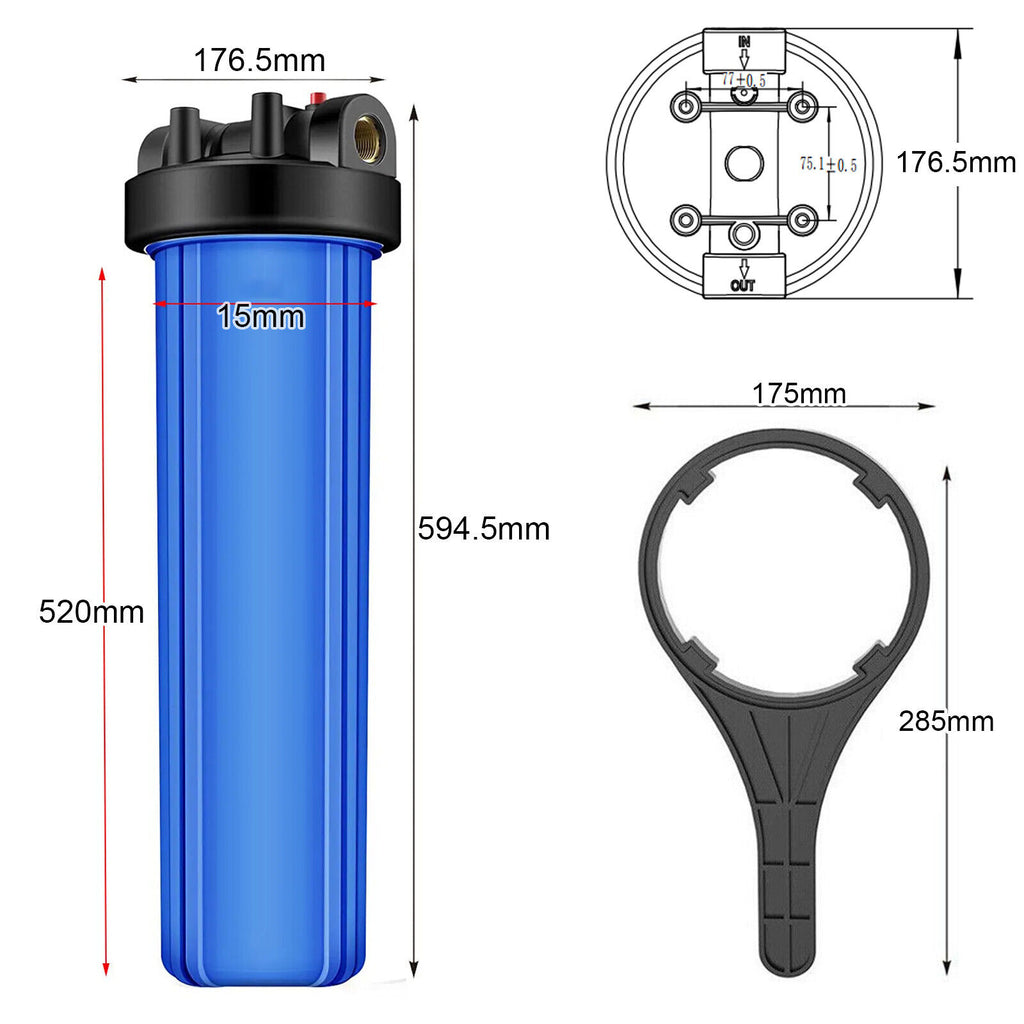  Pre-Filtration System 4.5" X 10"/20" Whole House Big Blue Water Filter Housing