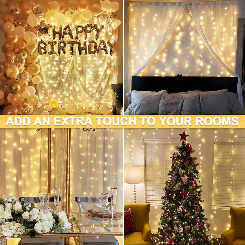 200-600 LED Curtain Light Fairy String Lights Outdoor Wedding Party Romantic