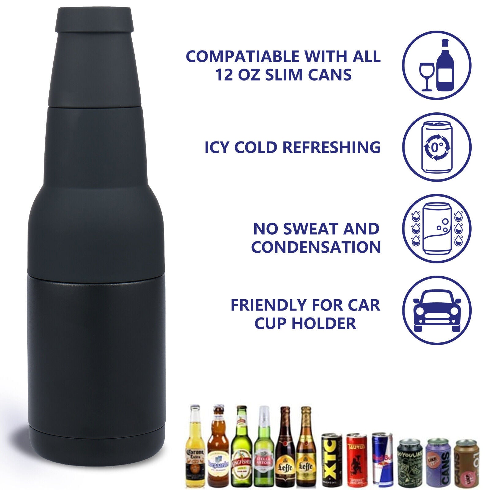 Beer Bottle Can Stubby Cooler W❆ Beer Opener Slim Can Cooler Beer Bottle