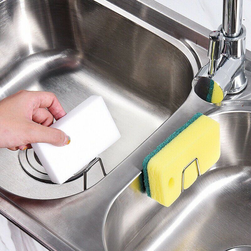 2PCS Adhesive Sponge Holder Sink Caddy for Kitchen Accessories Stainless Steel