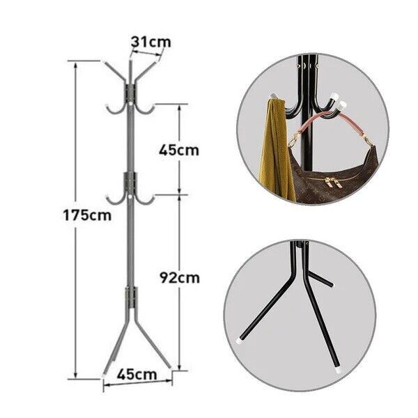 12 Hook 3-Tier Hat Coat Clothes Rack Umbrella Stand Tree Style Steel Hanger New
