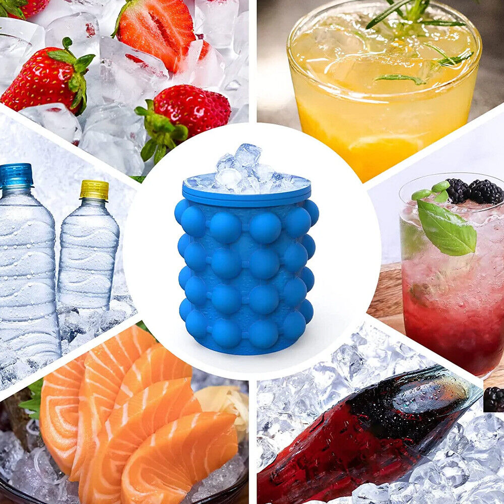 Revolutionary Space Saving Silicone Ice Bucket Tray Drink Holder Cube Maker