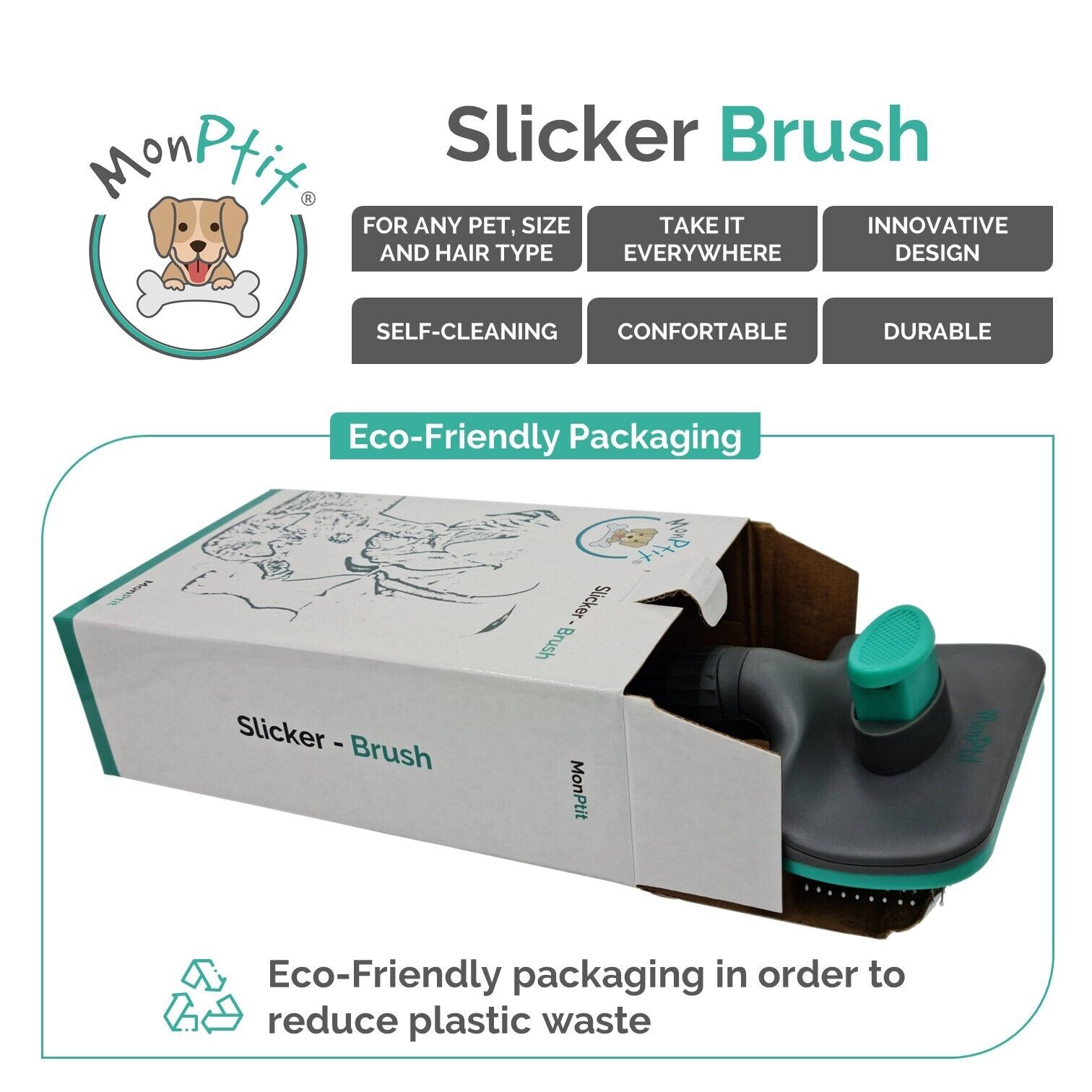 Monptit Self-Cleaning Slicker Brush for Dogs & Cats - Grooming & Shedding Tool