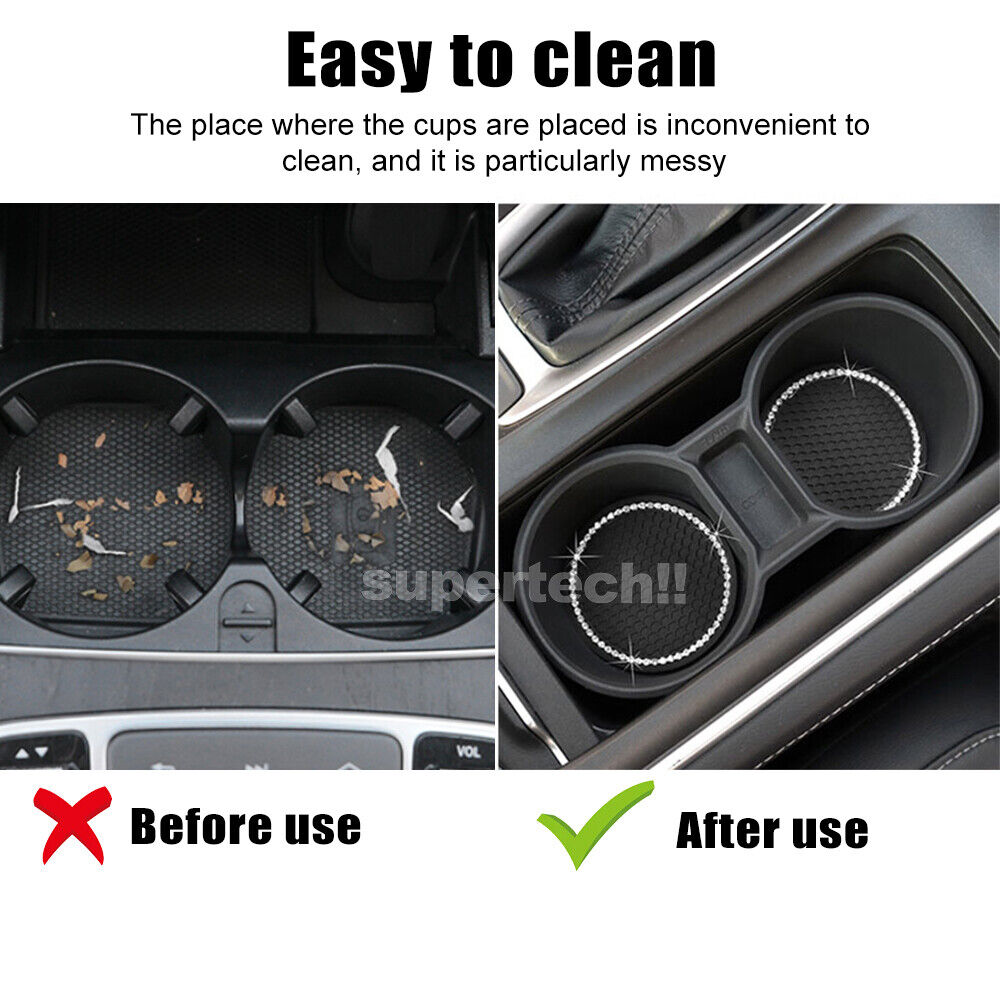 2x Black Bling Universal Car Cup Holder Anti-Slip Insert Coaster Car Accessories