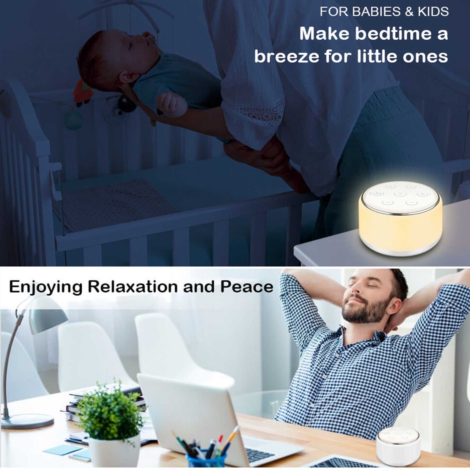 34 Soothing Sounds Maker Noise Machine Baby Sleeping Adults Kids Night Light 
